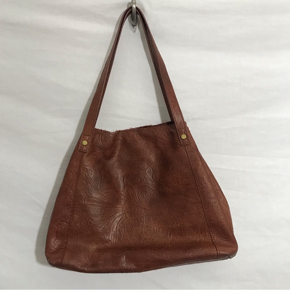 SOLD American Leather Co Shoulder Purse Embossed Tooled Floral Brown Bag - Picture 13 of 13